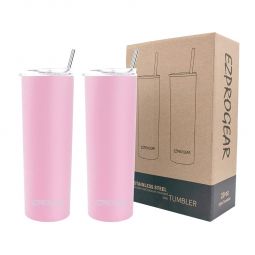 Ezprogear 20 oz Carnation Pink Stainless Steel SkinnyTumbler w/Straws (2 Pack)