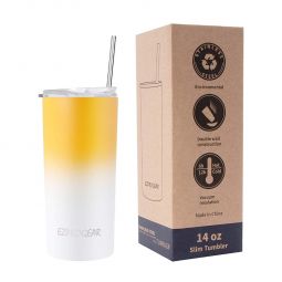 Ezprogear 14oz Yellow Mango/White Cream Stainless Steel Slim Insulated Tumbler with 2 Straws, Brush, Lid