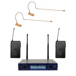 6952U70D UHF Dual Channel Battery Powered Wireless Microphone with Mini Headset Microphone