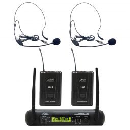 Audio2000 6074UH UHF Dual Wireless Microphone 2 Headset Mic