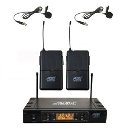Audio2000 AWM6527UM UHF 2-Channel Wireless Lapel Microphone System with 100 Selectable Frequency