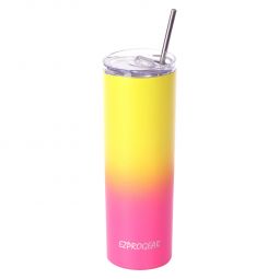Ezprogear 20 oz Yellow/Rose Pink Stainless Steel Skinny Insulated Tumbler 2 Straws, Brush, Lid