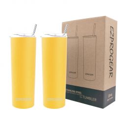 Ezprogear 20 oz Stainless Steel Slim Tumbler Cup Double Wall Vacuum Insulated 2 Pack with Slider Lid & Straw (Cyber) EZST20-GD-P2