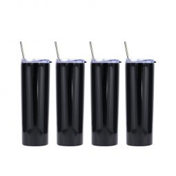 Ezprogear 20 oz Stainless Steel Glossy 4 Pack Double Wall Vacuum Insulated Slim Skinny Travel Mug Water Tumbler with Lid and Straw (Glossy Black)