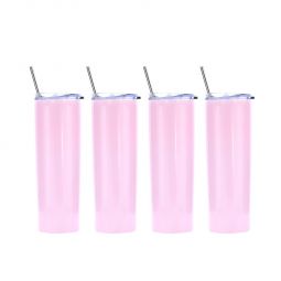 Ezprogear 20 oz Stainless Steel Glossy 4 Pack Double Wall Vacuum Insulated Slim Skinny Travel Mug Water Tumbler with Lid and Straw (Glossy Carnation)