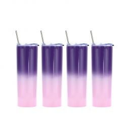Ezprogear 20 oz Stainless Steel Glossy 4 Pack Double Wall Vacuum Insulated Slim Skinny Travel Mug Water Tumbler with Lid and Straw (Glossy Grape/Lavender)