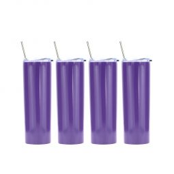 Ezprogear 20 oz Stainless Steel Glossy 4 Pack Double Wall Vacuum Insulated Slim Skinny Travel Mug Water Tumbler with Lid and Straw (Glossy Grape)