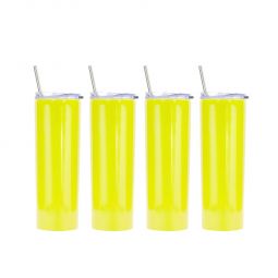 Ezprogear 20 oz Stainless Steel Glossy 4 Pack Double Wall Vacuum Insulated Slim Skinny Travel Mug Water Tumbler with Lid and Straw (Glossy Lemon Yellow)