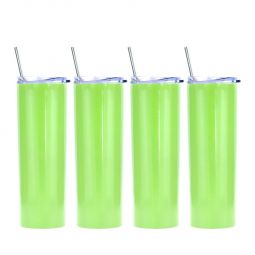 Ezprogear 20 oz Stainless Steel Glossy 4 Pack Double Wall Vacuum Insulated Slim Skinny Travel Mug Water Tumbler with Lid and Straw (Glossy Lime Green)