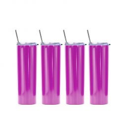 Ezprogear 20 oz Stainless Steel Glossy 4 Pack Double Wall Vacuum Insulated Slim Skinny Travel Mug Water Tumbler with Lid and Straw (Glossy Magenta) 