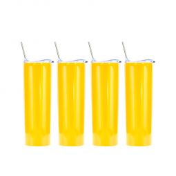 Ezprogear 20 oz Stainless Steel Glossy 4 Pack Double Wall Vacuum Insulated Slim Skinny Travel Mug Water Tumbler with Lid and Straw (Glossy Mango)