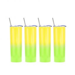 Ezprogear 20 oz Stainless Steel Glossy 4 Pack Double Wall Vacuum Insulated Slim Skinny Travel Mug Water Tumbler with Lid and Straw (Glossy Neon Yellow/Lime Green)
