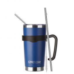 Ezprogear 20 oz Insulated Stainless Steel Tumbler Travel Cup with Handle, Lid & Straw - Double Walled Vacuum Thermos for Coffee, Tea & Water (Blue) 