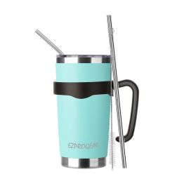 Ezprogear 20 oz Insulated Stainless Steel Tumbler Travel Cup with Handle, Lid & Straw - Double Walled Vacuum Thermos for Coffee, Tea & Water (Mint)