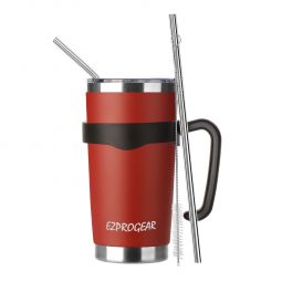 Ezprogear 20 oz Insulated Stainless Steel Tumbler Travel Cup with Handle, Lid & Straw - Double Walled Vacuum Thermos for Coffee, Tea & Water (Red) 