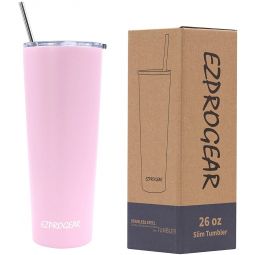 Ezprogear 26 oz Stainless Steel Slim Skinny Water Tumbler Vacuum Insulated w/Straw (Carnation)