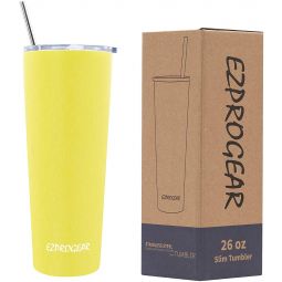 Ezprogear 26 oz Stainless Steel Neon Yellow  Slim Skinny Water Tumbler Vacuum Insulated w/Straw