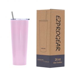 Ezprogear 26 oz Stainless Steel 1 Pack Double Wall Vacuum Insulated Slim Skinny Travel Mug Water Tumbler with Lid and Straw (Glossy Carnation)