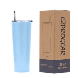 Ezprogear 26 oz Stainless Steel 1 Pack Double Wall Vacuum Insulated Slim Skinny Travel Mug Water Tumbler with Lid and Straw (Glossy Sky Blue)