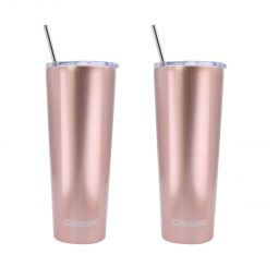 Ezprogear 26 oz 2 Pack Stainless Steel Slim Skinny Tumbler Double Wall Travel Mug with Straws(Rose Gold)
