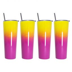 Ezprogear 26 oz Stainless Steel Slim Vacuum Insulated Glossy 4 Pack Tumbler (Glossy Yellow/Rose Pink)