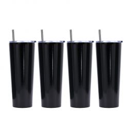 Ezprogear 26 oz Stainless Steel Slim Vacuum Insulated Glossy 4 Pack Tumbler (Glossy Black)