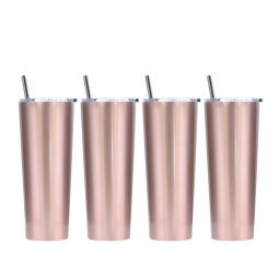 Ezprogear 26 oz Stainless Steel Slim Vacuum Insulated Glossy 4 Pack Tumbler (Glossy Rose Gold)