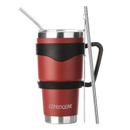 Ezprogear 30 oz Cherry Stainless Steel Tumbler Double Wall Vacuum Insulated with Straws and Handle
