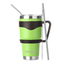 Ezprogear 30 oz Lime Green Stainless Steel Tumbler Double Wall Vacuum Insulated with Straws and Handle