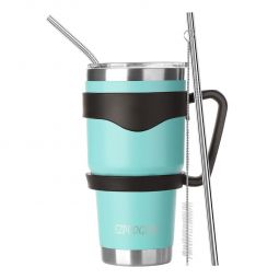 Ezprogear 30 oz Insulated Stainless Steel Tumbler Travel Cup with Handle, Lid & Straw - Double Walled Vacuum Thermos for Coffee, Tea & Water (Mint) EZT30-MINT