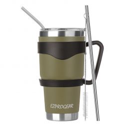 Ezprogear 30 oz Insulated Stainless Steel Tumbler Travel Cup with Handle, Lid & Straw - Double Walled Vacuum Thermos for Coffee, Tea & Water (Olive Green) EZT30-OG