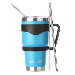Ezprogear 30 oz Insulated Stainless Steel Tumbler Travel Cup with Handle, Lid & Straw - Double Walled Vacuum Thermos for Coffee, Tea & Water (Sky Blue) EZT30-SKB