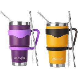 Ezprogear 30 oz 2 Pack Mango and Purple Stainless Steel Tumbler Double Wall Vacuum Insulated with Straws and Handle