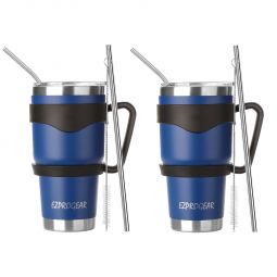 Ezprogear 30 oz 2 Pack Blue Stainless Steel Tumbler Double Wall Vacuum Insulated with Straws and Handle