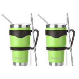 Ezprogear 30 oz 2 Pack Lime Green Stainless Steel Tumbler Double Wall Vacuum Insulated with Straws and Handle