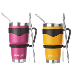 Ezprogear 30 oz 2 Pack Magenta and Mango Stainless Steel Tumbler Double Wall Vacuum Insulated with Straws and Handle