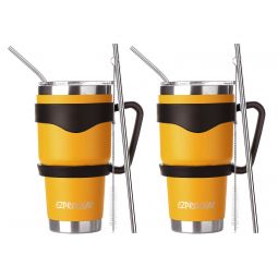 Ezprogear 30 oz 2 Pack Mango Stainless Steel Tumbler Double Wall Vacuum Insulated with Straws and Handle