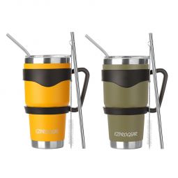 Ezprogear 30 oz 2 Pack Mango and Olive Green Stainless Steel Tumbler Double Wall Vacuum Insulated with Straws and Handle
