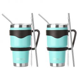 Ezprogear 30 oz 2 Pack Mint Stainless Steel Tumbler Double Wall Vacuum Insulated with Straws and Handle
