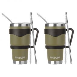 Ezprogear 30 oz 2 Pack Olive Green Stainless Steel Tumbler Double Wall Vacuum Insulated with Straws and Handle