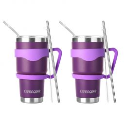 Ezprogear 30 oz 2 Pack Purple Stainless Steel Tumbler Double Wall Vacuum Insulated with Straws and Handle