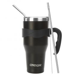 Ezprogear 40 oz Black Stainless Steel Tumbler Double Wall Vacuum Insulated with Straws and Handle