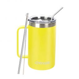 Ezprogear 24 oz Neon Yellow Stainless Steel Coffee Mug Beer Tumbler Double Wall Vacuum Insulated with Handle and Lid