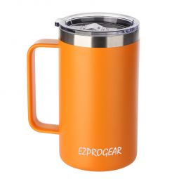 Ezprogear 24 oz Dark Orange Stainless Steel Coffee Mug Beer Tumbler Double Wall Vacuum Insulated with Handle and Lid