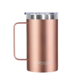 Ezprogear 24 oz Rose Gold Stainless Steel Coffee Mug Beer Tumbler Double Wall Vacuum Insulated with Handle and Lid