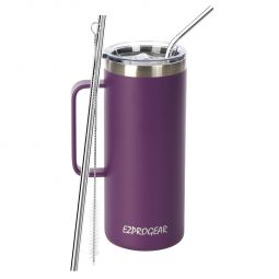 Ezprogear 32 oz Grape Stainless Steel Beer Tumbler Double Wall Coffee Mug with Handle and Lid 