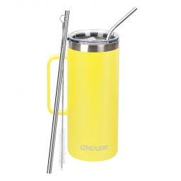Ezprogear 32 oz Neon Yellow Stainless Steel Beer Tumbler Double Wall Water Cup with Handle and Lid 