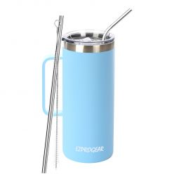 Ezprogear 32 oz Sky Blue Stainless Steel Beer Tumbler Double Wall Water Cup with Handle and Lid 