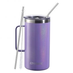 Ezprogear 40 oz Glitter Violet Stainless Steel Mug Beer Tumbler Double Wall Coffee Cup with Handle and Lid 