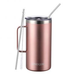 Ezprogear 40 oz Rose Gold Stainless Steel Mug Beer Tumbler Double Wall Coffee Cup with Handle and Lid 